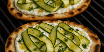 BBQ Grilled Flatbread with Ricotta, Zucchini & Honey