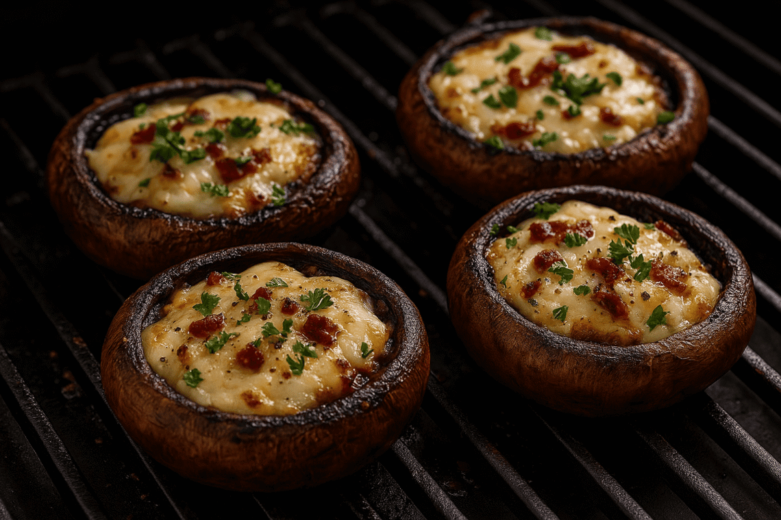 BBQ Grilled Stuffed Portobello Mushrooms (Cheesy & Savory)