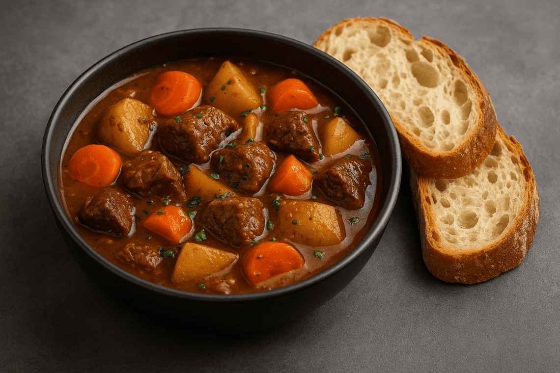 Beef and Vegetable Stew with Crusty Bread