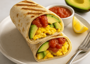 Breakfast Burrito with Eggs, Avocado & Salsa
