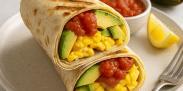 Breakfast Burrito with Eggs, Avocado & Salsa