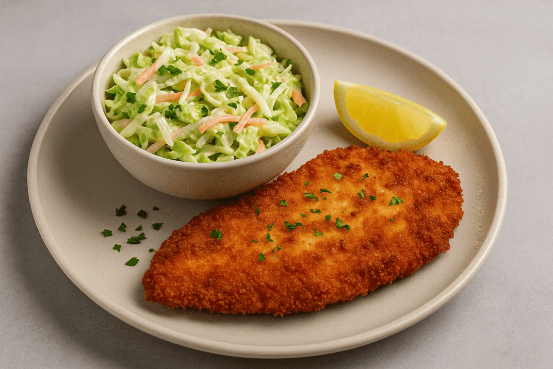 Chicken Schnitzel with Creamy Coleslaw