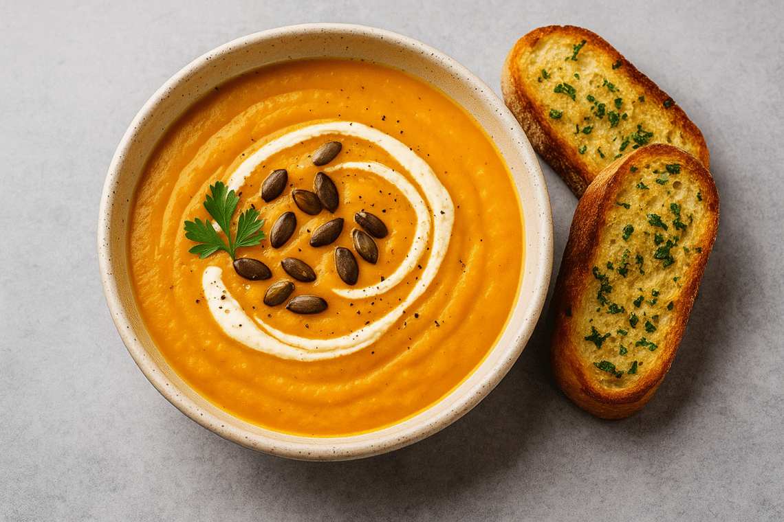 Pumpkin Soup with Garlic Bread
