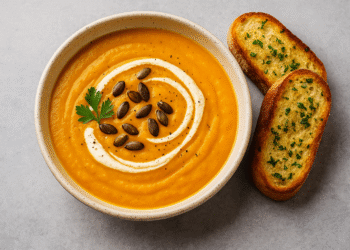 Pumpkin Soup with Garlic Bread