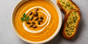 Pumpkin Soup with Garlic Bread