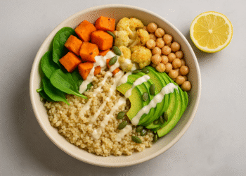 Quinoa & Roasted Veggie Bowl with Lemon Tahini Dressing
