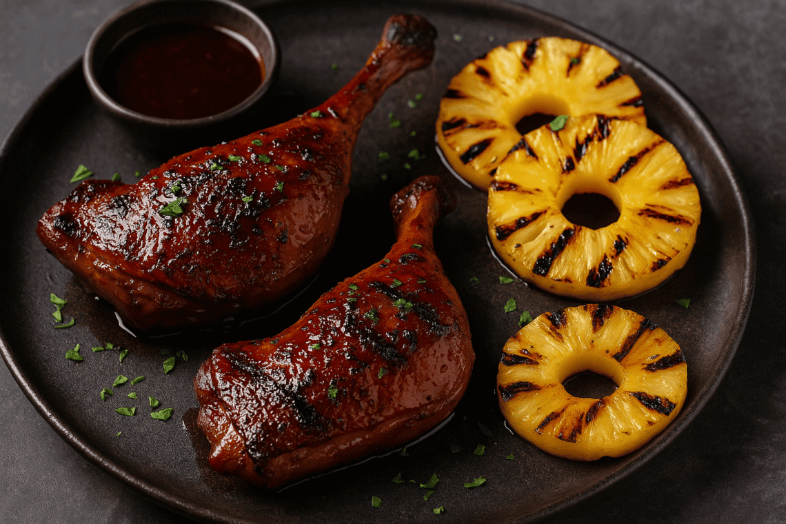 Sticky BBQ Duck Legs with Charred Pineapple