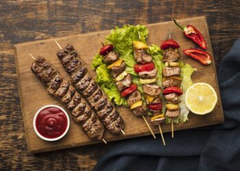 BBQ Grilled Lamb Kofta Skewers with Yogurt Sauce