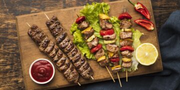 BBQ Grilled Lamb Kofta Skewers with Yogurt Sauce