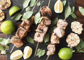 BBQ Grilled Salmon Skewers with Lemon Herb Glaze